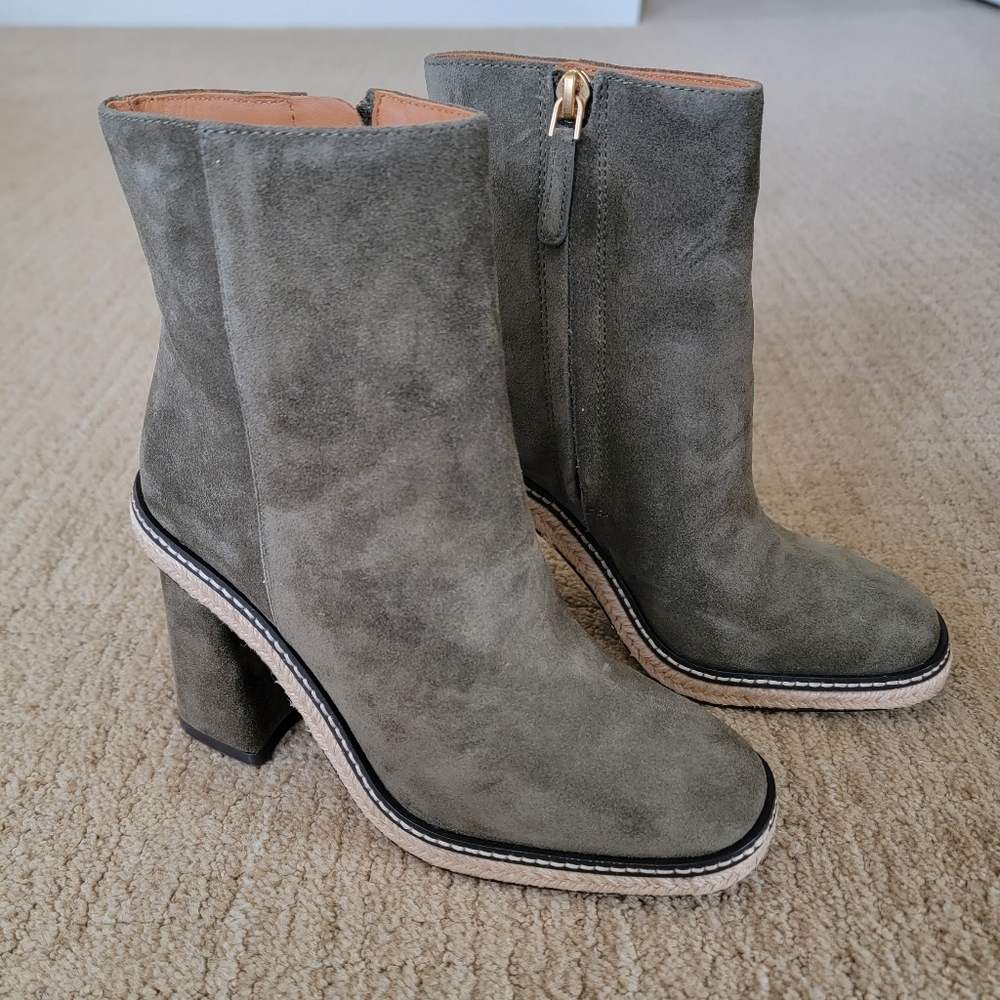 New Tory Burch Platform Espadrille Suede Ankle Booties in Olive, Size 5